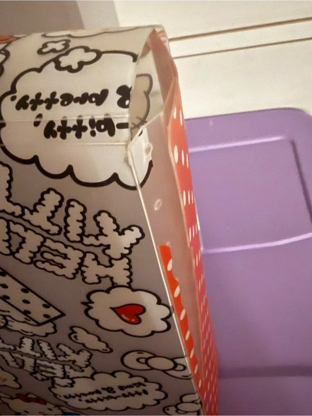 Hello Kitty Purple Patterned Carry Case with Red Clasp and Pink Handle